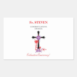 Sticker Rectangulaire Priest 15ème anniversaire de l'Ordination Croix no