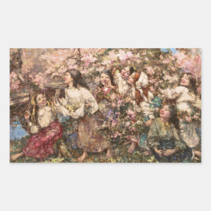 Sticker Rectangulaire Printemps (par Edward Atkinson Hornel)