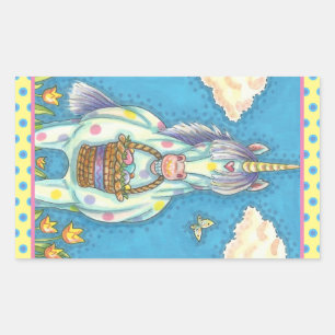 STICKER RECTANGULAIRE PRINTEMPS UNICORN DE PANIER DE PÂQUES, BÂTISSEURS
