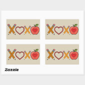 Sticker Rectangulaire Professeur XOXO Crayon Saint Valentin et pomme (Feuille)