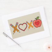 Sticker Rectangulaire Professeur XOXO Crayon Saint Valentin et pomme (Enveloppe)