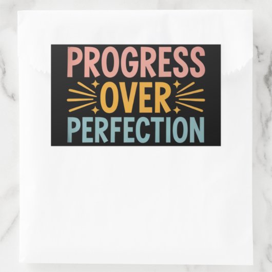 Sticker Rectangulaire Progrès de l'enseignant sur la perfection Retour à (Sac)