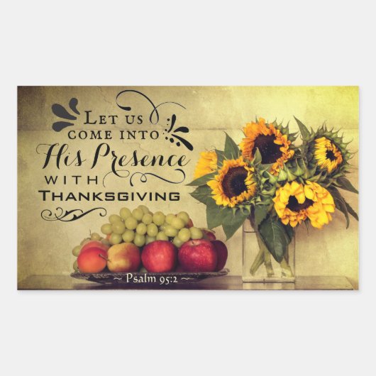 Sticker Rectangulaire Psaume 95:2 En sa présence avec Thanksgiving (Devant)