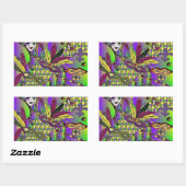 Sticker Rectangulaire Psychédélique Mardi Gras Plumes Masques Cadeaux Vê (Feuille)