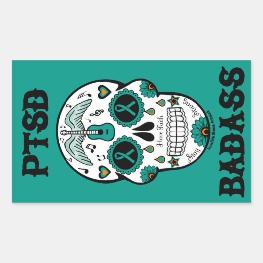 Sticker Rectangulaire PTSD Badass crâne à sucre (Devant)