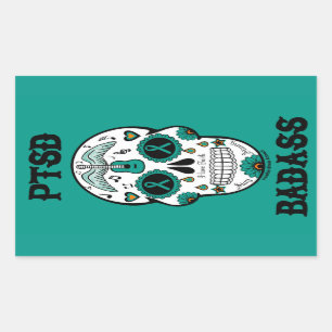 Sticker Rectangulaire PTSD Badass crâne à sucre