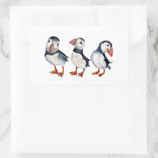 Sticker Rectangulaire Puffins (Sac)