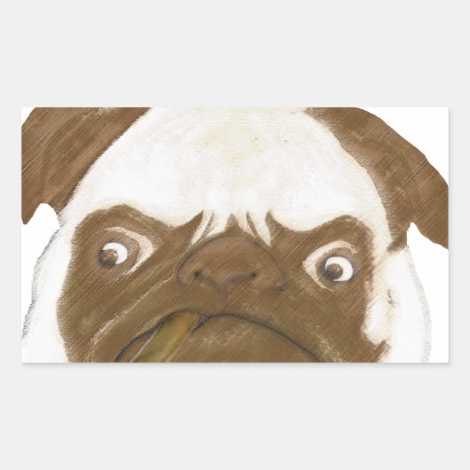 Sticker Rectangulaire Puggy Grumpy personnalisée avec Cigar (Devant)