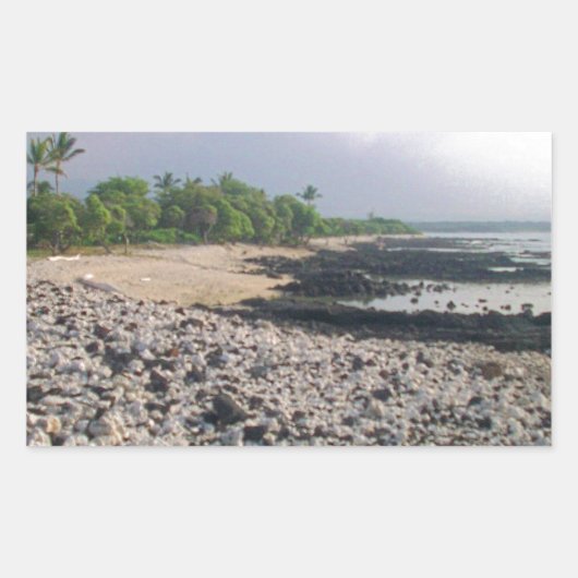 Sticker Rectangulaire PunaluGu Plage de sable noir Hawaii Big Island (Devant)