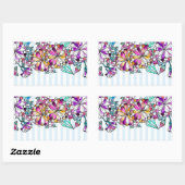 Sticker Rectangulaire Purple flowers and light blue stripes (Feuille)