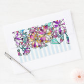 Sticker Rectangulaire Purple flowers and light blue stripes (Enveloppe)