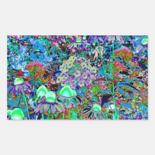 Sticker Rectangulaire Purple psychédélique et fleurs de jardin vert citr (Devant)