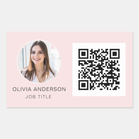 Sticker Rectangulaire QR Code professionnel photo Blush rose rectangulai (Devant)