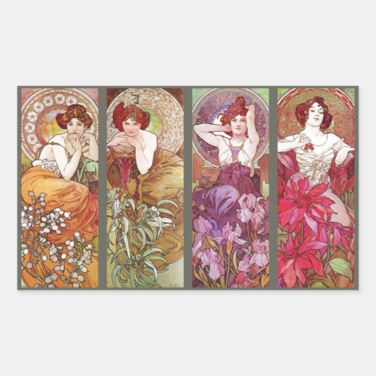 Sticker Rectangulaire Quatre Muchas floraux (Devant)