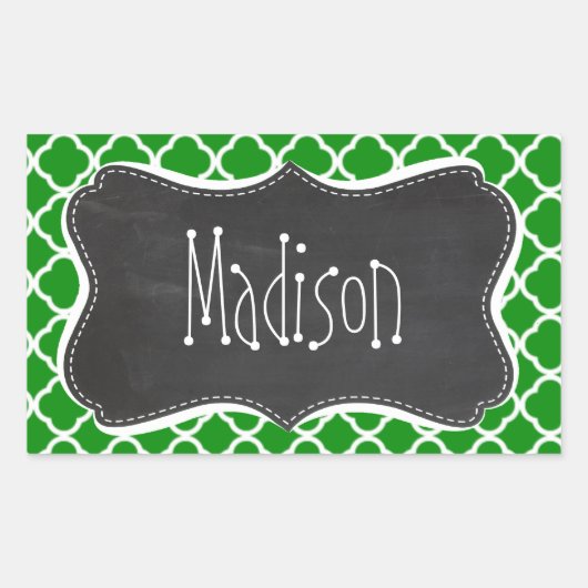 Sticker Rectangulaire Quatrefoil Marocain Vert ; aspect tableau de bord (Devant)