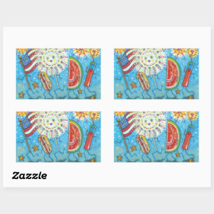 STICKER RECTANGULAIRE QUATRIÈME DE JUILLET GANG, PARADE & FEU FÊTE