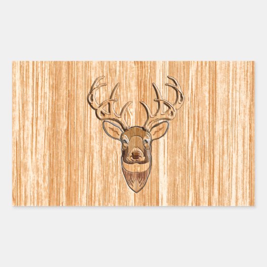 Sticker Rectangulaire Queue blanche Buck Tête de cerf Bois Grain (Devant)