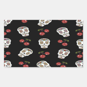 Sticker Rectangulaire RAB Rockabilly Sugar Skulls Cherries On Black