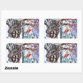 Sticker Rectangulaire Raccoons dans la neige (Feuille)
