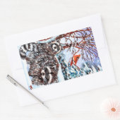 Sticker Rectangulaire Raccoons dans la neige (Enveloppe)