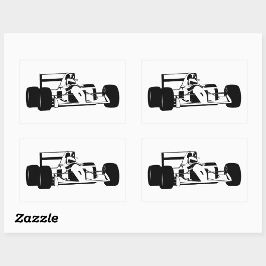 Sticker Rectangulaire Race Car Silhouette noir et blanc (Feuille)
