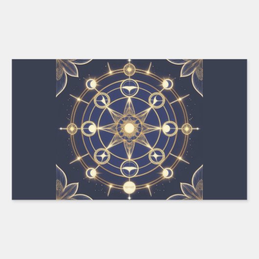 Sticker Rectangulaire Radiance Divine – Mandala Doré de l'Éveil (Devant)