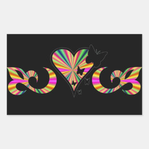 Sticker Rectangulaire Rainbow Lily Heart et Butterfly