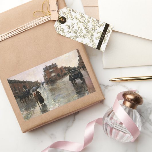 Sticker Rectangulaire Rainy Day, Boston par Frederick Childe Hassam (Cadeaux)