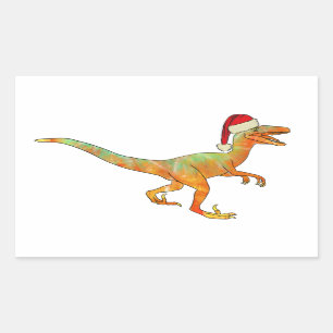 Sticker Rectangulaire Raptor Drôle Festif Vélociraptor Noël Dinosaure