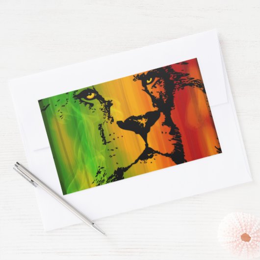 Sticker Rectangulaire Rasta Lion (Enveloppe)