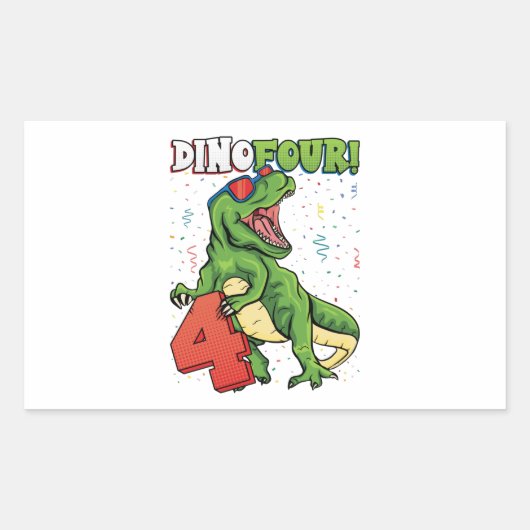 Sticker Rectangulaire Rawr Je suis un Dinofour 4e anniversaire Dinosaur  (Devant)