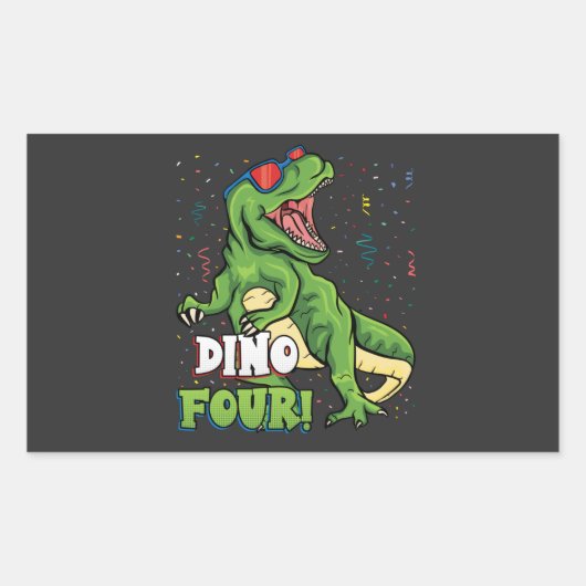 Sticker Rectangulaire Rawr Je suis un Dinofour 4e anniversaire Dinosaur (Devant)