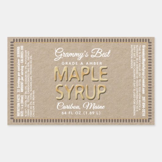 Sticker Rectangulaire Rectangle de sirop d'érable Kraft avec valeur nutr (Devant)