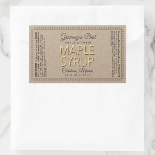 Sticker Rectangulaire Rectangle de sirop d'érable Kraft avec valeur nutr (Sac)