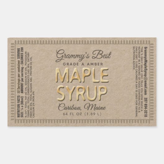 Sticker Rectangulaire Rectangle de sirop d'érable Kraft avec valeur nutr (Devant)