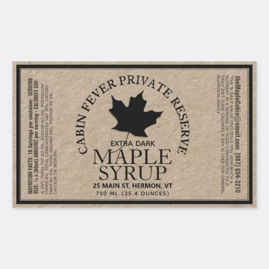 Sticker Rectangulaire Rectangle sirop d'érable Kraft avec valeur nutriti (Devant)