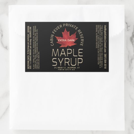 Sticker Rectangulaire Rectangle Sirop d'érable noir avec valeur nutritiv (Sac)