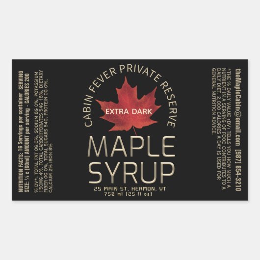 Sticker Rectangulaire Rectangle Sirop d'érable noir avec valeur nutritiv (Devant)