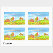 Sticker Rectangulaire Red Barn Citrouille Patch voeux automne (Feuille)