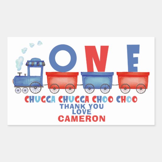 Sticker Rectangulaire Red Blue Chugga Chugga Train 1er anniversaire (Devant)