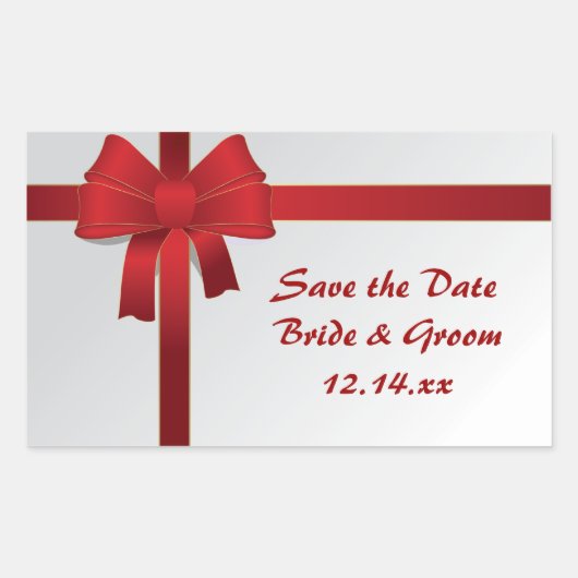 Sticker Rectangulaire Red Bows Winter Wedding Enregistrer la date (Devant)