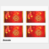 Sticker Rectangulaire Red Gold Lanterns Chinese Horse paper-cut 2026 RcS (Feuille)