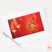 Sticker Rectangulaire Red Gold Lanterns Chinese Snake coupé en papier 20 (Enveloppe)