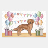 Sticker Rectangulaire Red Golden Retriever Chien coloré Pastel Anniversa (Devant)