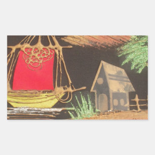 Sticker Rectangulaire Red Sailboat Paysage peinture à l'huile Imprimer