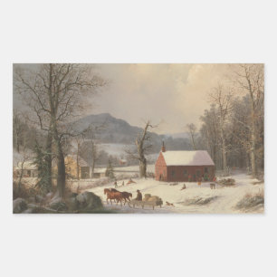 Sticker Rectangulaire Red School House (Scène de campagne) 1858