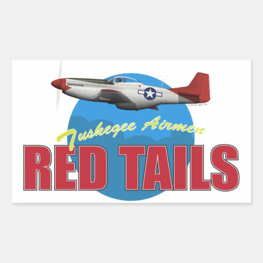 Sticker Rectangulaire Red Tails Tuskegee Airmen avec P-51 (Devant)