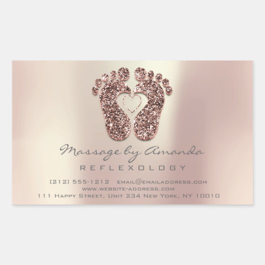 Sticker Rectangulaire Réflexologie Massage Thérapie Pieds Rose en cuivre (Devant)