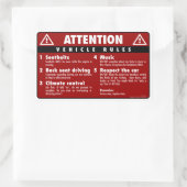 Sticker Rectangulaire Règles du véhicule - Rouge (Sac)