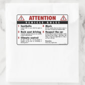 Sticker Rectangulaire Règles du véhicule - rouge et blanc (Sac)